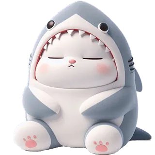 😑 tiburón, lindo, animal, kawaii, dibujos animados, gato whatsapp sticker