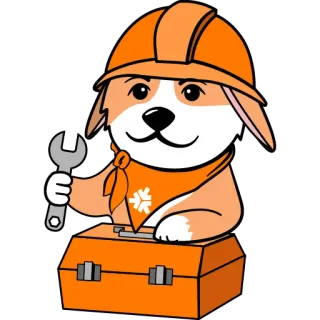 😒 cane, costruzione, operaio, elmetto, attrezzo, cartone animato telegram sticker