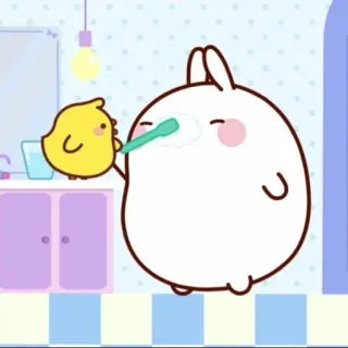 🌟 molang, piu piu, rabbit, chick, bathroom, toothbrush, teeth, cute telegram sticker
