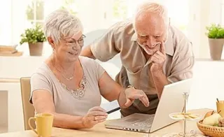 👫 elderly, couple, laptop, seniors, technology telegram sticker