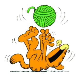 😜 Garfield cat, cartoon, orange, ball, yarn, playful whatsapp sticker