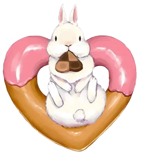 🐰 coelho, coelho, donut, coração, chocolate, fofo, animal, doce, comida telegram sticker