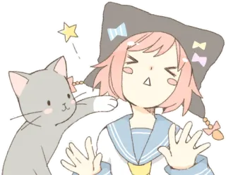 👊 Anime, Chat, Fille, Sorcière, Magie, Kawaii, Mignon telegram sticker