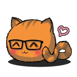 😙 kucing, kacamata, imut, kawaii, hati, oranye, hewan peliharaan telegram sticker