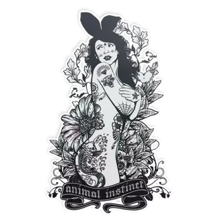 💋 animal instinct donna, orecchie da coniglio, tatuaggio, fiori, illustrazione telegram sticker