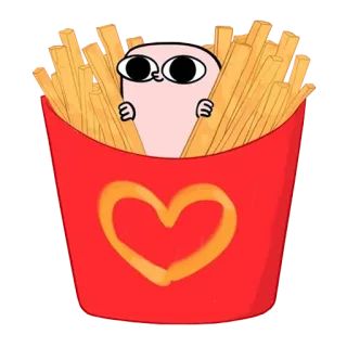 🍟 เฟรนช์ฟรายส์, เฟรนช์ฟรายส์, การ์ตูน, อาหาร, หัวใจ, น่ารัก telegram sticker