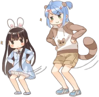 👯 动漫, 跳舞, Q版, 可爱, 卡通, 兔子, 浣熊 telegram sticker