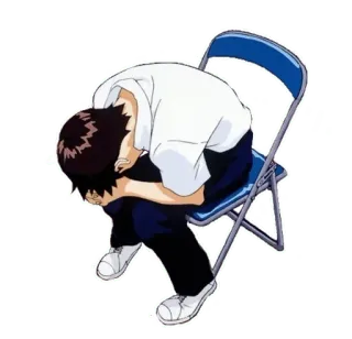 🔷 Shinji Ikari Neon Genesis Evangelion anime, triste, sedia, ragazzo, depressione telegram sticker