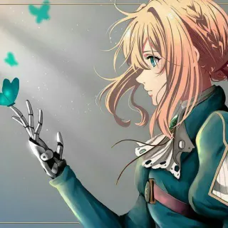 🦋 Violet Evergarden anime, robot, girl, blonde, blue eyes, butterfly telegram sticker