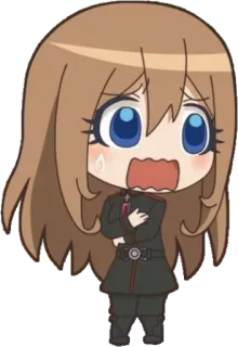 😱 Anime, Chibi, Uniforme, Militar, Llorando, Personaje, Pelo Castaño, Alemán telegram sticker