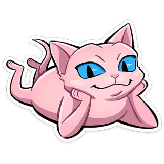 😌 cat, cute, cartoon, animal, pink, blue eyes telegram sticker