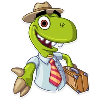 👋 dinosaur, cartoon, travel, suitcase, tourist, hat, tie telegram sticker