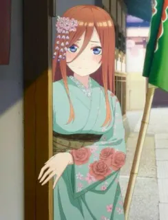 💙 Miku Nakano The Quintessential Quintuplets anime, manga, cute, kimono, girl, flowers, traditional telegram sticker