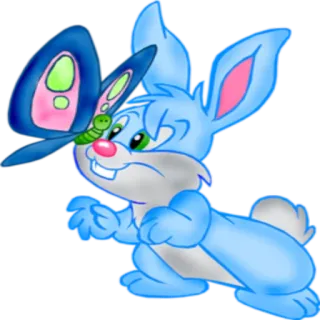 🦋 兔子, 蝴蝶, 动物, 卡通, 可爱, 蓝色 whatsapp sticker