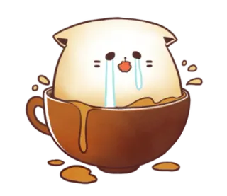 ☕ chat, café, thé, tasse, triste, pleurer, mignon whatsapp sticker