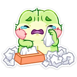 😭 chorando, triste, lenço, emocional, desenho animado, verde, monstro telegram sticker