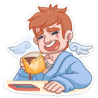 ☕ LOVE cartone animato, angelo, caffè, tatuaggio, amore, ali, persona whatsapp sticker