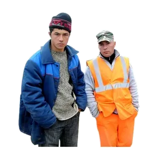 😕 men, workers, outdoors, winter, cold telegram sticker