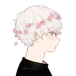 🌸 @hrmy801 anime, boy, flowers, profile, cute telegram sticker