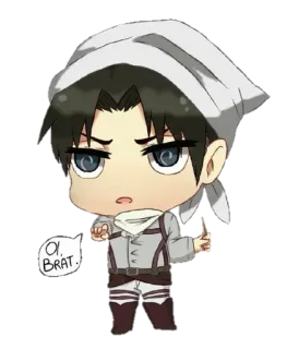 😤 Levi Ackerman Attack on Titan Oi, Brat. anime, levi ackerman, attack on titan, manga, chibi, cleaning, aot telegram sticker