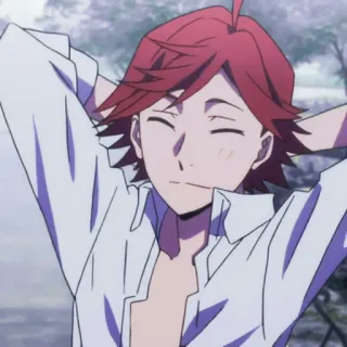 🍧 anime, karakter, senyum, rambut merah, kemeja putih telegram sticker