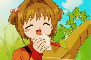🥖 Sakura Kinomoto Cardcaptor Sakura Anime, Mädchen, Sakura Kinomoto, Mittagessen, lächelnd, essen telegram sticker
