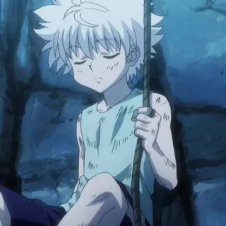 ⚡️ Killua Zoldyck Hunter x Hunter Киллуа, Hunter x Hunter, аниме, манга, грустный, уставший, белые волосы telegram sticker
