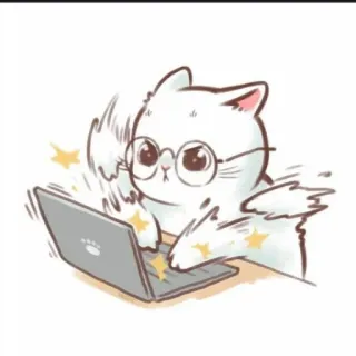 🐱 chat, ordinateur, taper, lunettes, mignon, animal, dessin animé telegram sticker