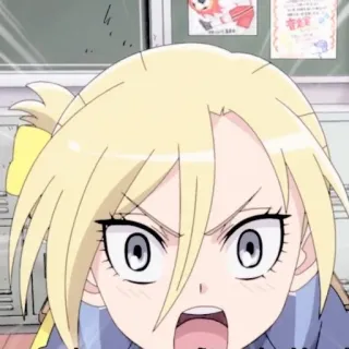 🧺 anime, bravo, cabelo loiro, feminino, desenho animado, gritando telegram sticker