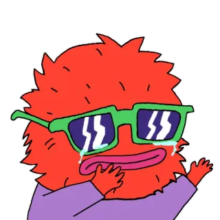 😭 kreskówka, potwór, okulary przeciwsłoneczne, płacz, smutny, postać, czerwony, ilustracja telegram sticker