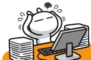 😩 estrés, trabajo, ordenador, papel, cansado, oficina telegram sticker