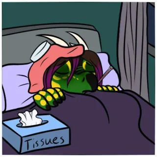 😷 Tissues sick, ill, dragon, bed, thermometer, tissues, cartoon telegram sticker