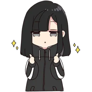 👍 Gadis anime, Chibi, Lucu, Kartun, Rambut hitam, Jari hati whatsapp sticker