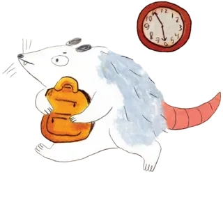 ⏰ opos, plecak, zegar, zwierzę, kreskówka telegram sticker