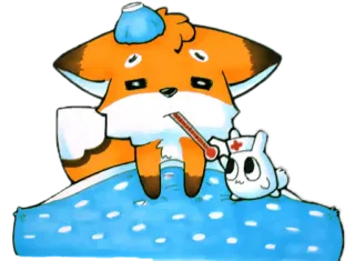 🏥 больной, лиса, болезнь, термометр, мультфильм, милый whatsapp sticker