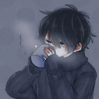 🐚 Anime, Ragazzo, Bere, Tè, Carino, Kawaii, Caldo telegram sticker