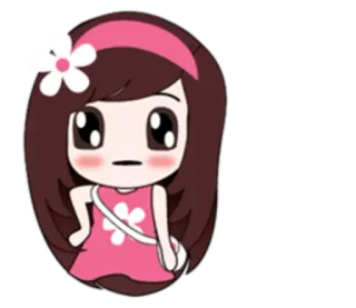 🙎 卡通, 女孩, 可爱, 花, 裙子, 粉色 whatsapp sticker