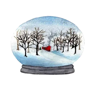 😶 Kula śnieżna, Zima, Śnieg, Dom, Drzewa, Akwarela telegram sticker