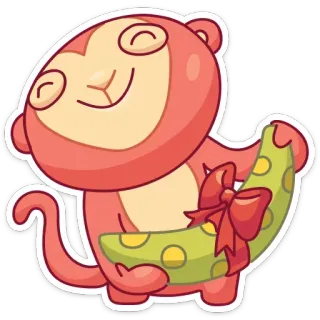 🎁 원숭이, 선물, 동물, 귀여운, 만화, 선물, 리본 telegram sticker