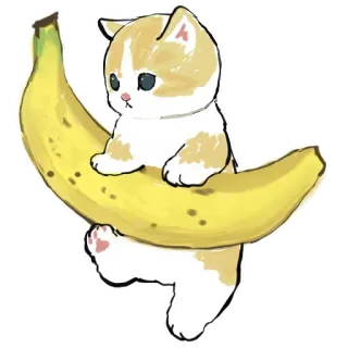 🍌 gato, gatito, plátano, mono, kawaii, animal, fruta whatsapp sticker