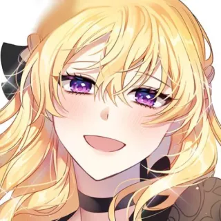 🥡 Anime, Menina, Bonita, Cabelo loiro, Olhos roxos, Sorriso telegram sticker