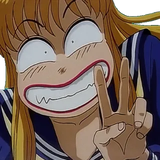 😬 Anime, Mädchen, Cartoon, Lustiges Gesicht, Friedenszeichen, Fröhlich whatsapp sticker