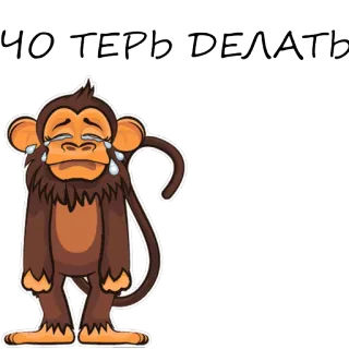 🙉 ЧО ТЕРЬ ДЕЛАТЬ małpa, płacz, smutny, kreskówka, naklejka, małpa człekokształtna, emocja telegram sticker
