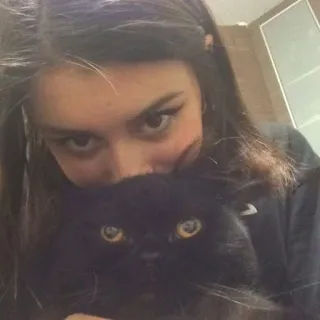 🥰 woman, cat, pet, animal, black cat, selfie telegram sticker
