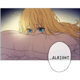 ✨ ...ALRIGHT. อนิเมะ, ผู้หญิง, ผมบลอนด์, หมอน, เตียง, มังงะ, การ์ตูน telegram sticker