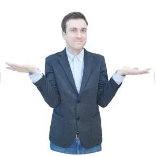 🤔 mężczyzna, osoba, kurtka, koszula, otwarte dłonie, niepewny whatsapp sticker