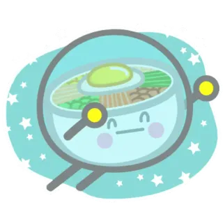 🙃 Bibimbap, Makanan Korea, Mangkok, Lucu, Makanan, Kartun whatsapp sticker