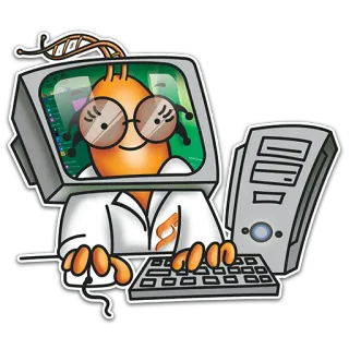 🖥 การ์ตูน, คอมพิวเตอร์, นักวิทยาศาสตร์, ห้องปฏิบัติการ, คอมพิวเตอร์, หน้าจอ telegram sticker