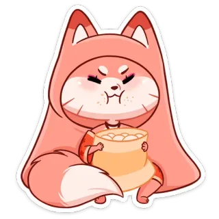 😔 животное, лиса, милый, мультфильм, смешной, каваий, наклейка, еда telegram sticker