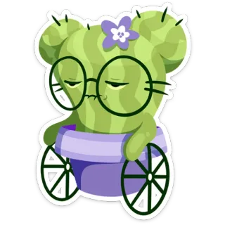 👵 cacto, planta, flor, óculos, desenho animado, adesivo, fofo, cadeira de rodas whatsapp sticker